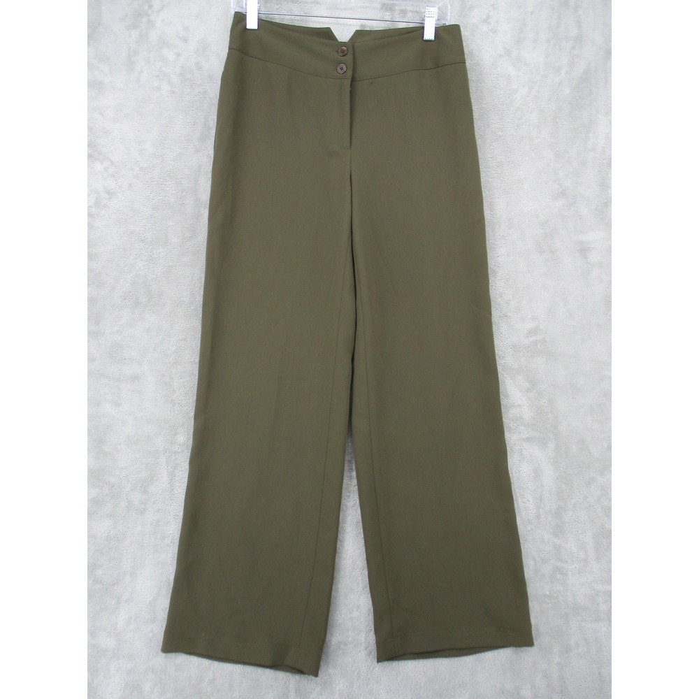 Yansi Fugel Pants‎ Womens 4 Wide Leg High Rise Career Office Lightweight Olive